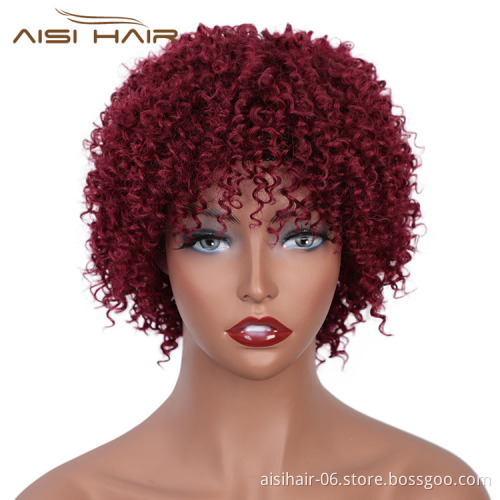 Aisi Hair Unprocessed Human Hair Natural Girls 150% Density Afro Kinky Curly Short Pixie Cut Red Wig